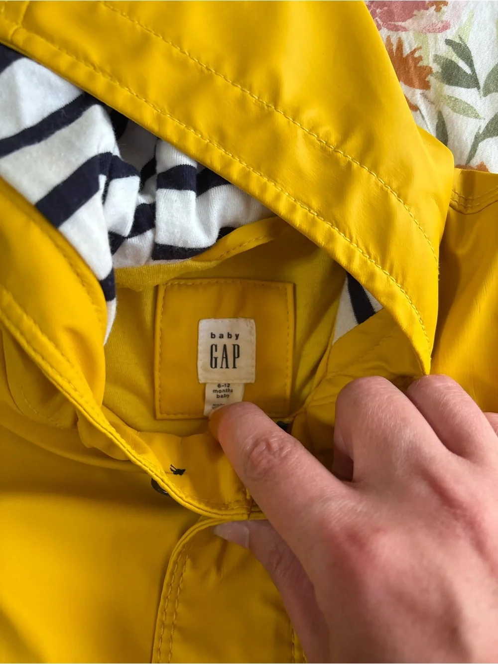 Baby GAP 6-12 Months Long Sleeve Vibrant Yellow Zip Up Rain Jacket Stripes